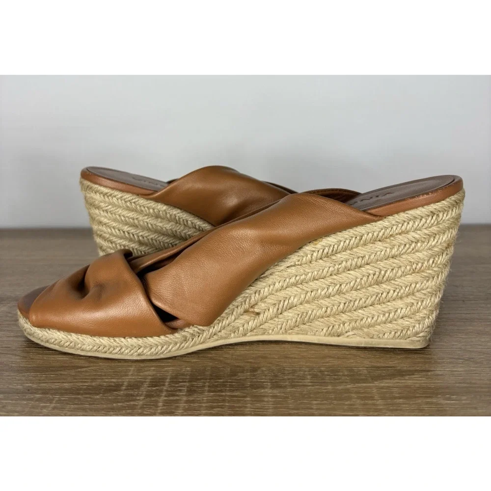 Vince Leather Espadrille Wedge Slide Sandals Brown Twist Knot US 9 EU 39